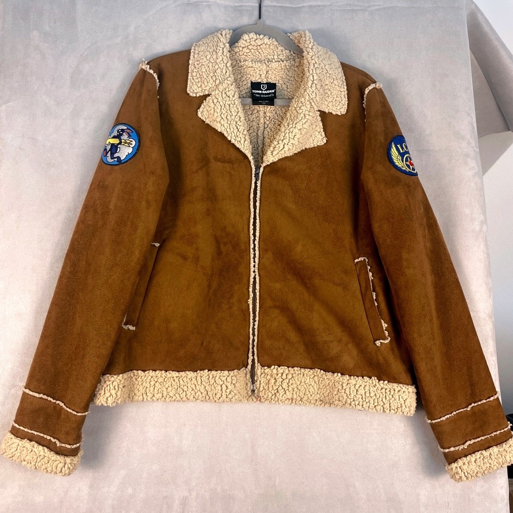 Her Universe Tomb Raider Lara Croft Faux Suede Shearling Aviator Jacket Large